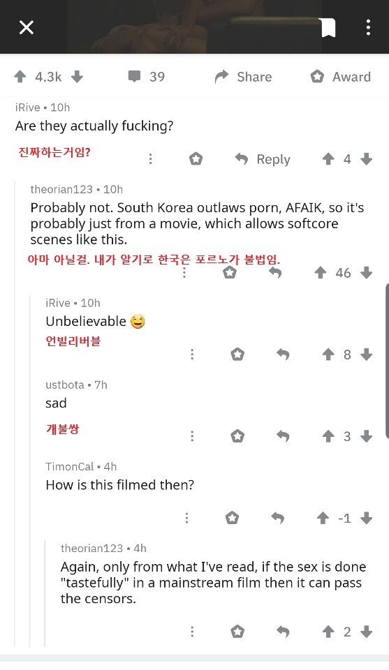 한국에로영화 짤에 달린 외국인 댓글